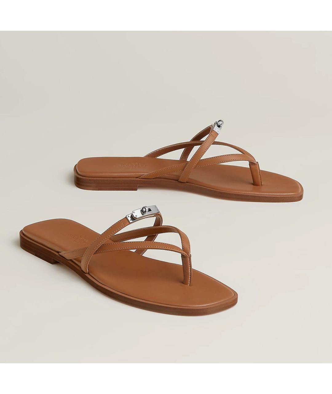 HERMES Коричневые кожаные сандалии, фото 4