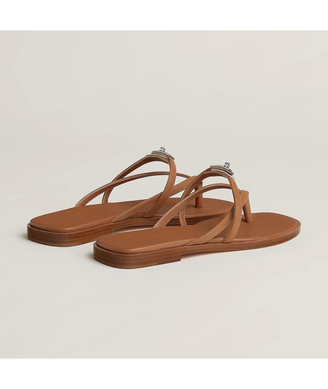 HERMES Коричневые кожаные сандалии, фото 5