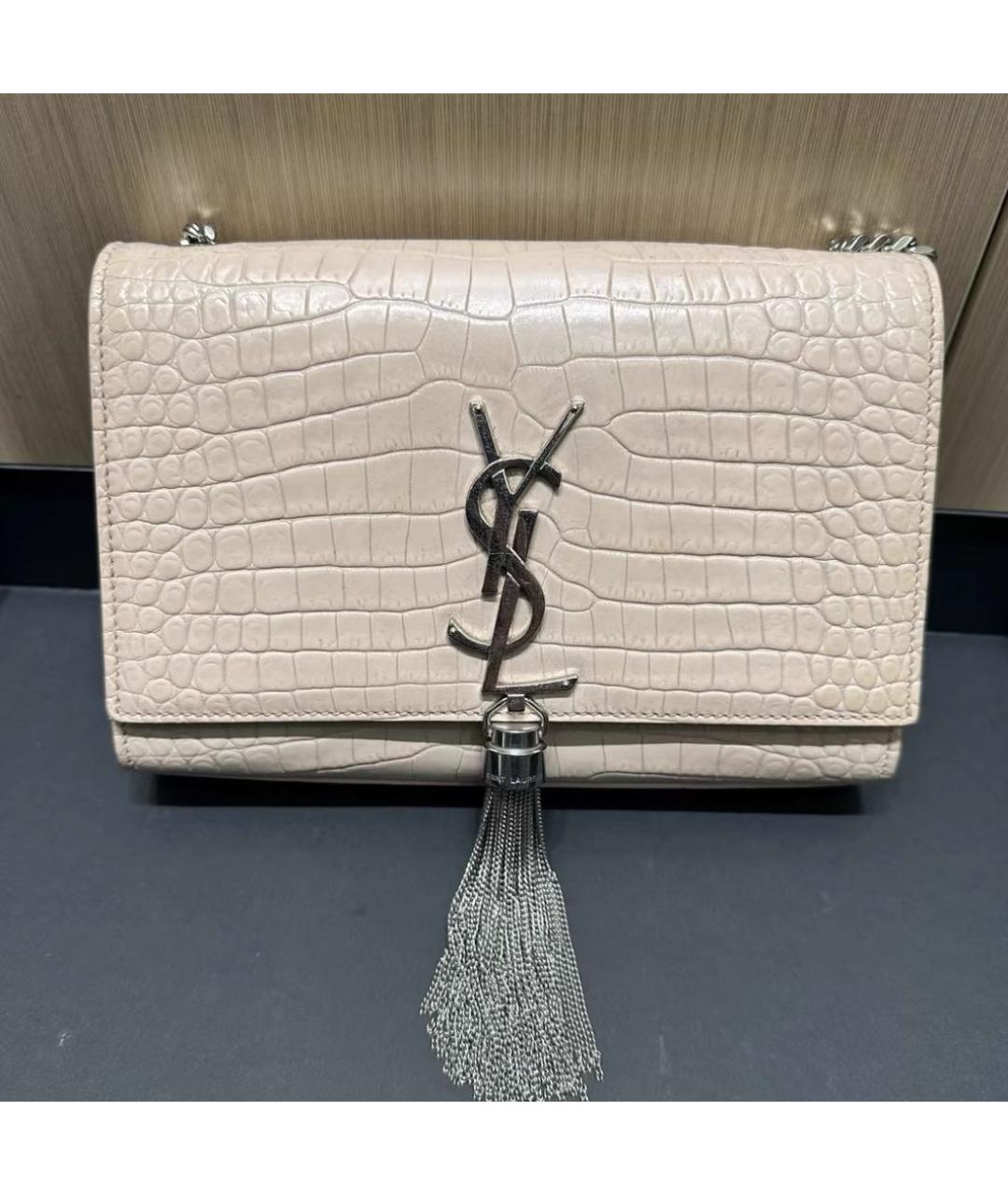 SAINT LAURENT Бежевая кожаная сумка через плечо, фото 6