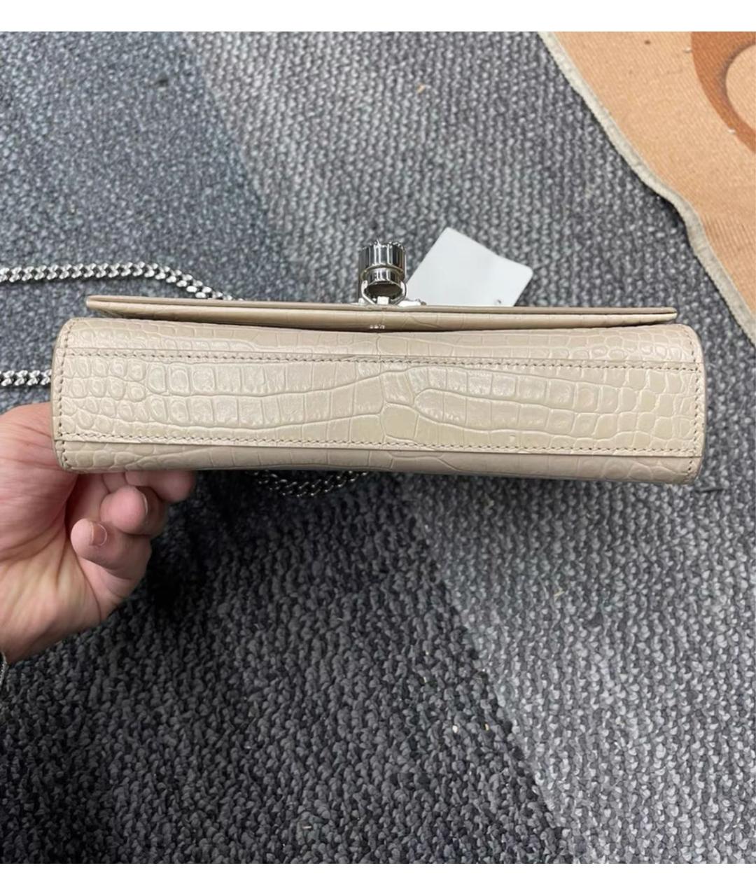 SAINT LAURENT Бежевая кожаная сумка через плечо, фото 4