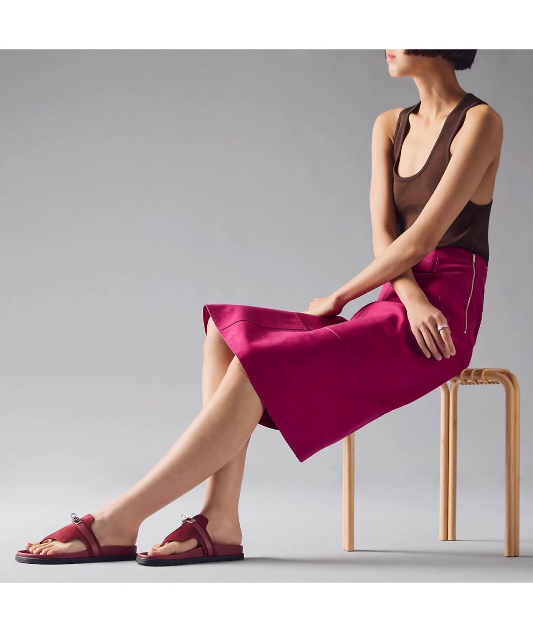 HERMES Бордовые кожаные сандалии, фото 3