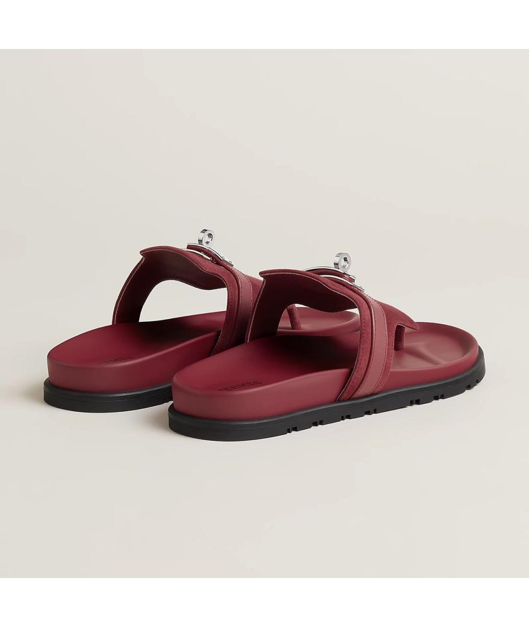 HERMES Бордовые кожаные сандалии, фото 4