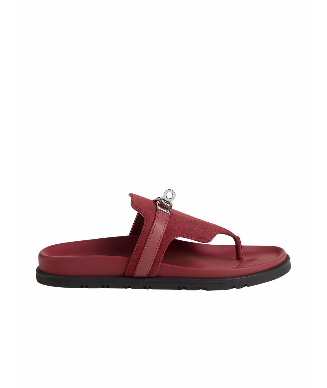 HERMES Бордовые кожаные сандалии, фото 1