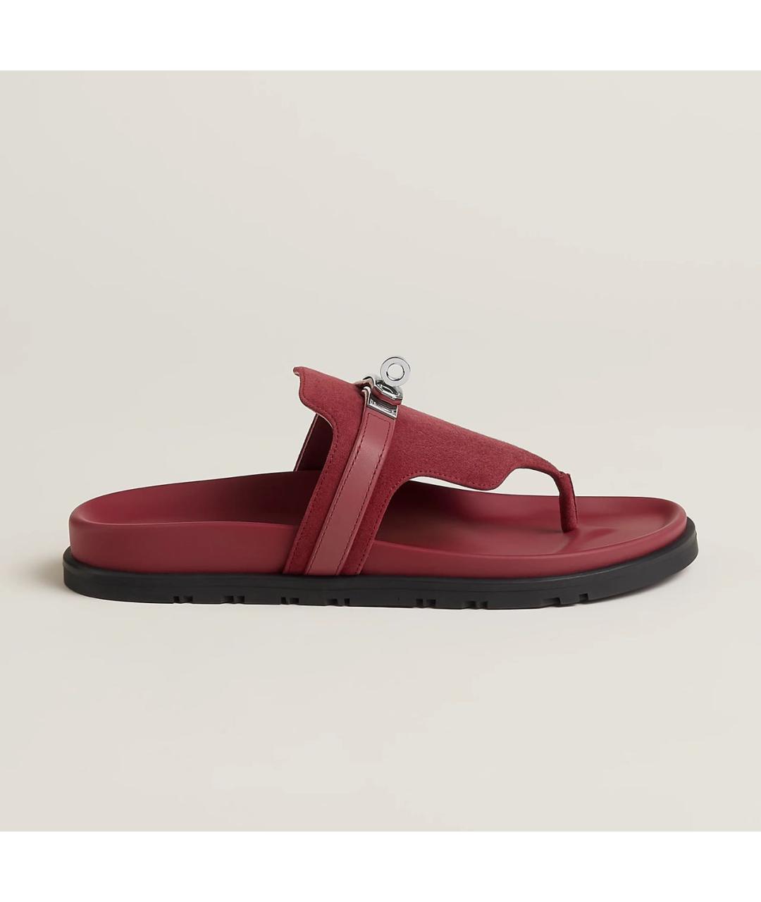 HERMES Бордовые кожаные сандалии, фото 5