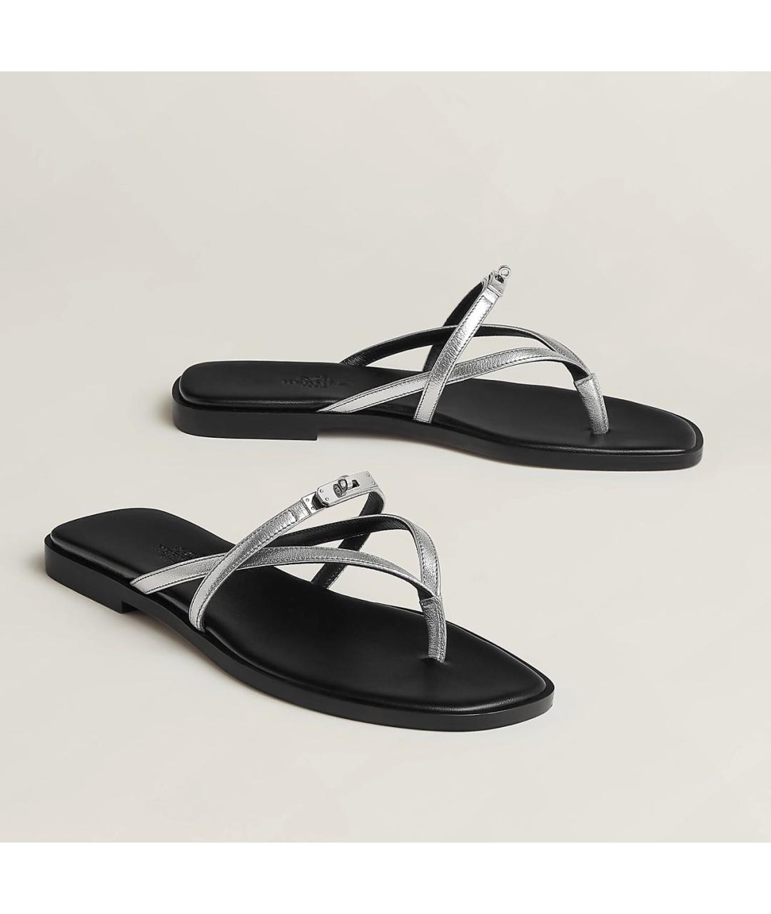 HERMES Черные кожаные сандалии, фото 2