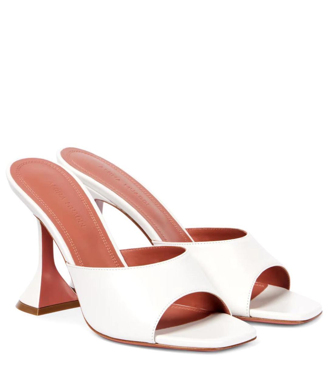 Amina Muaddi Белые кожаные мюли, фото 2