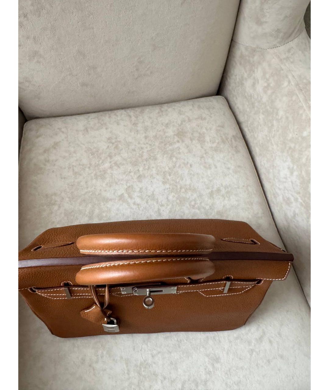 HERMES Коричневая кожаная сумка с короткими ручками, фото 5