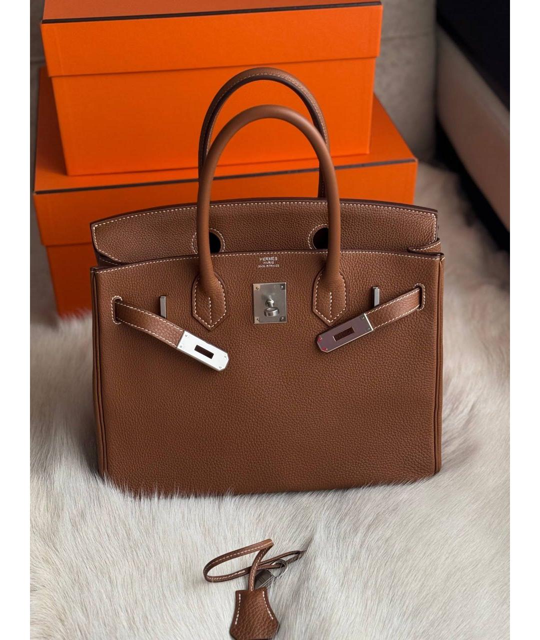 HERMES Коричневая кожаная сумка с короткими ручками, фото 2