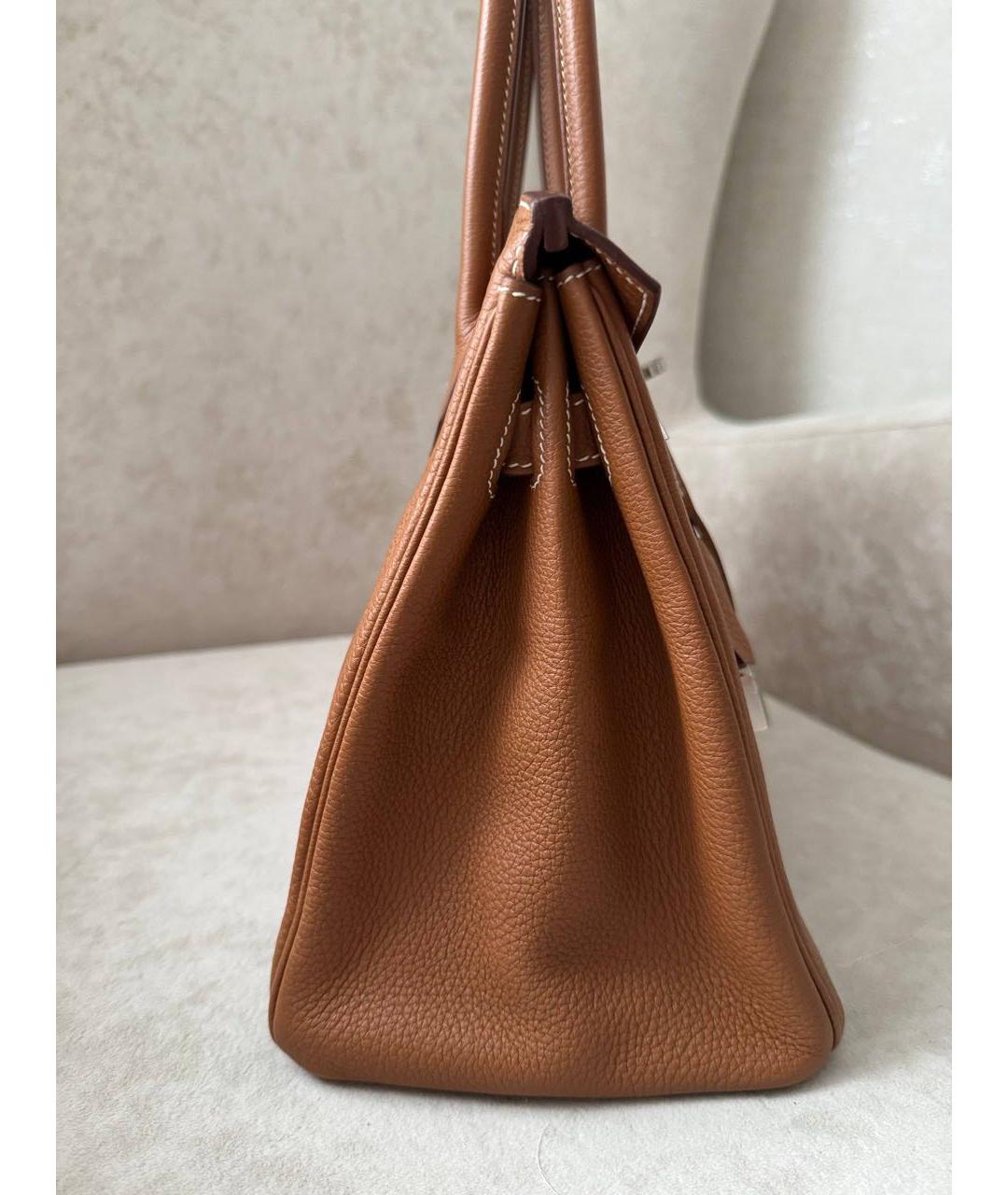 HERMES Коричневая кожаная сумка с короткими ручками, фото 6
