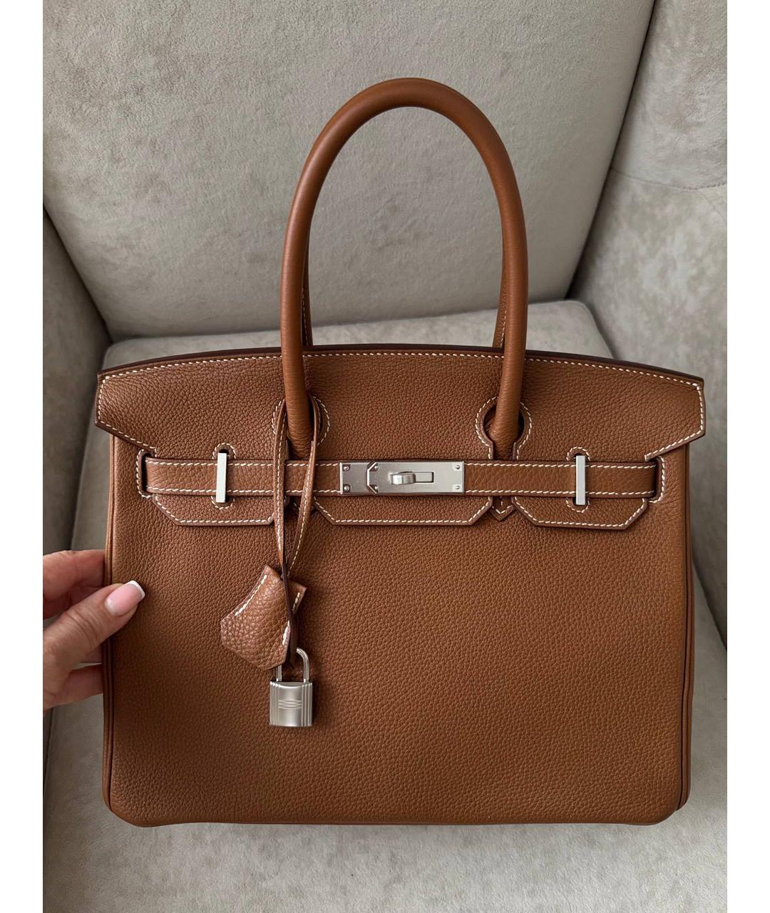 HERMES Коричневая кожаная сумка с короткими ручками, фото 3