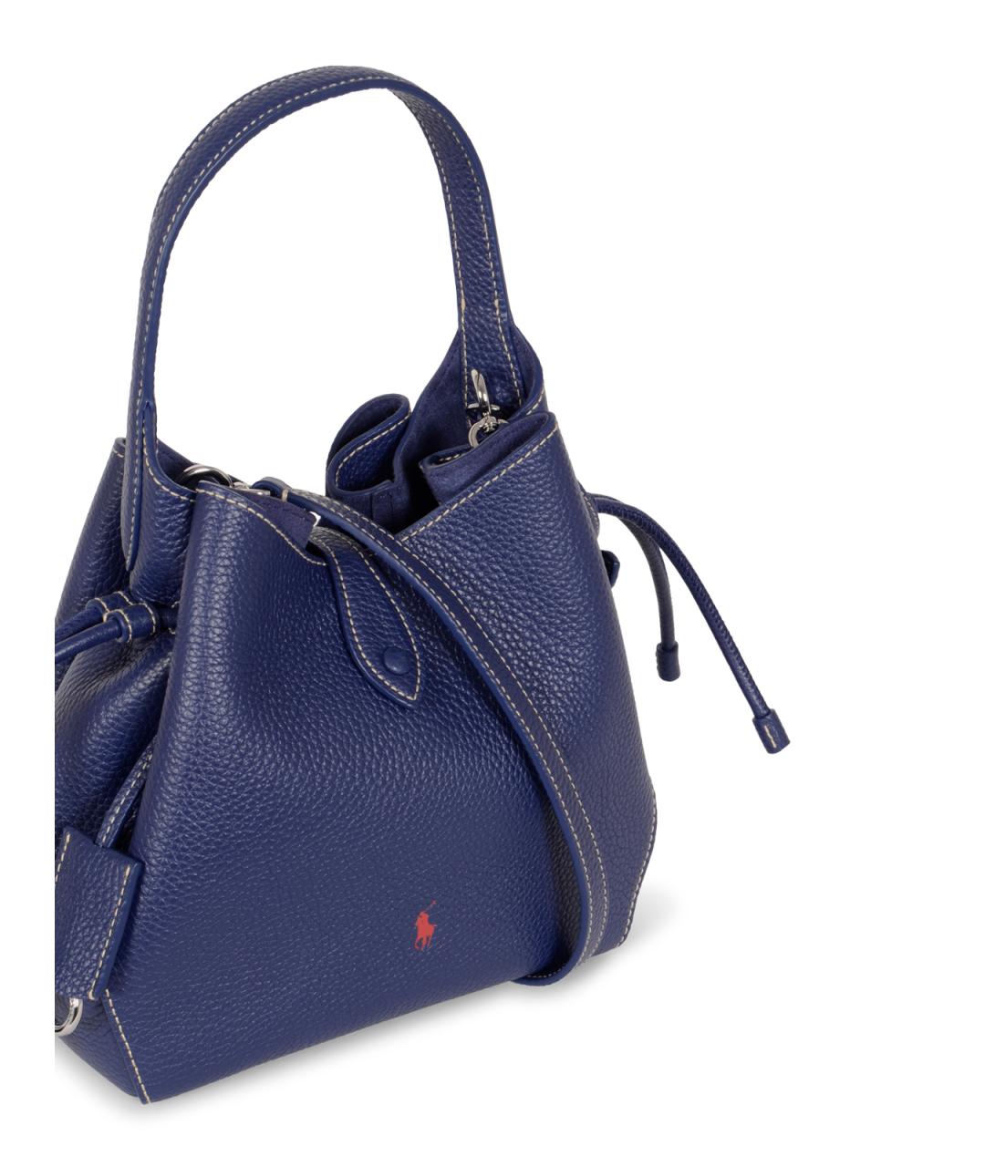 POLO RALPH LAUREN Темно-синяя кожаная сумка с короткими ручками, фото 4