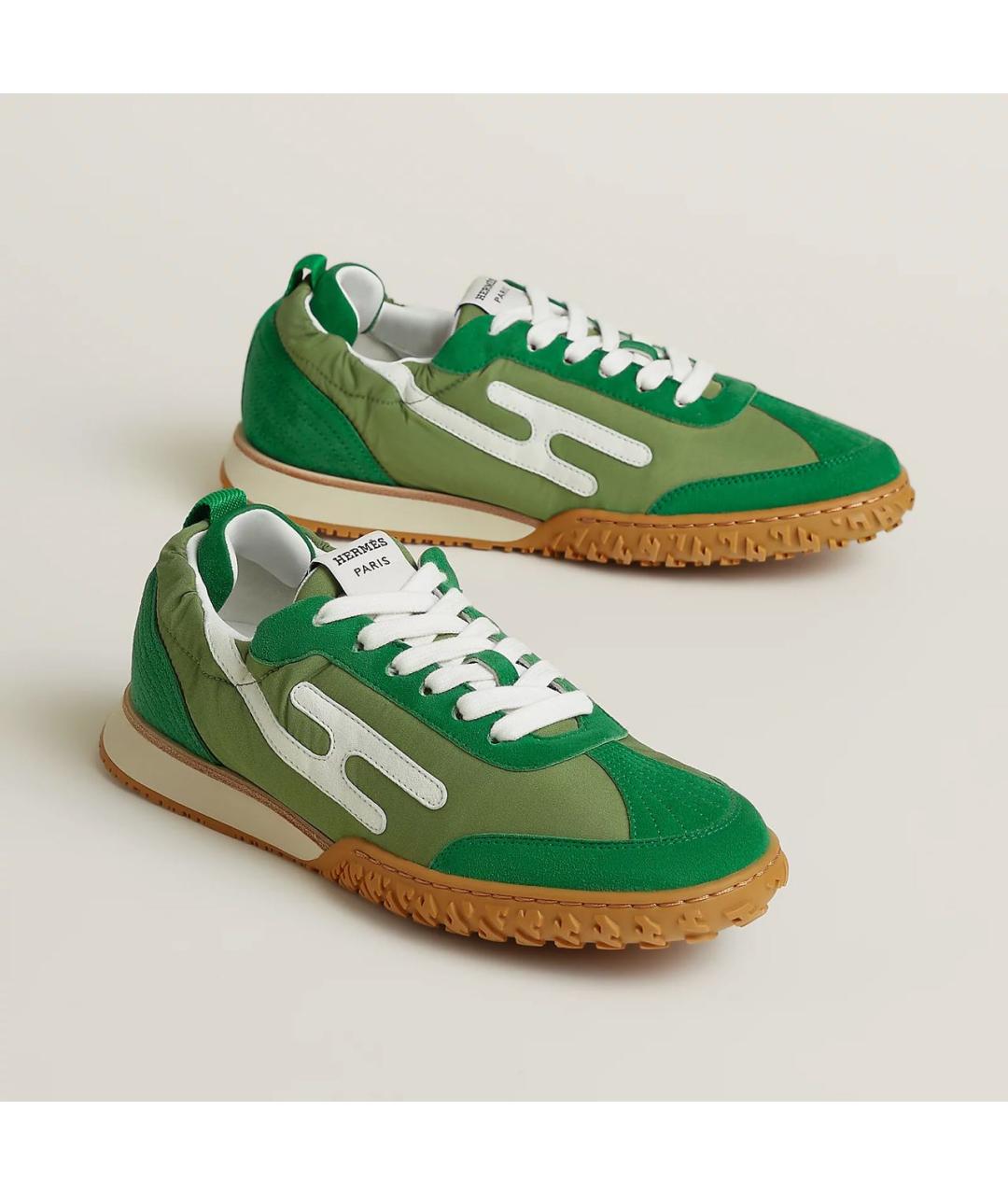 HERMES Зеленые кожаные кроссовки, фото 2