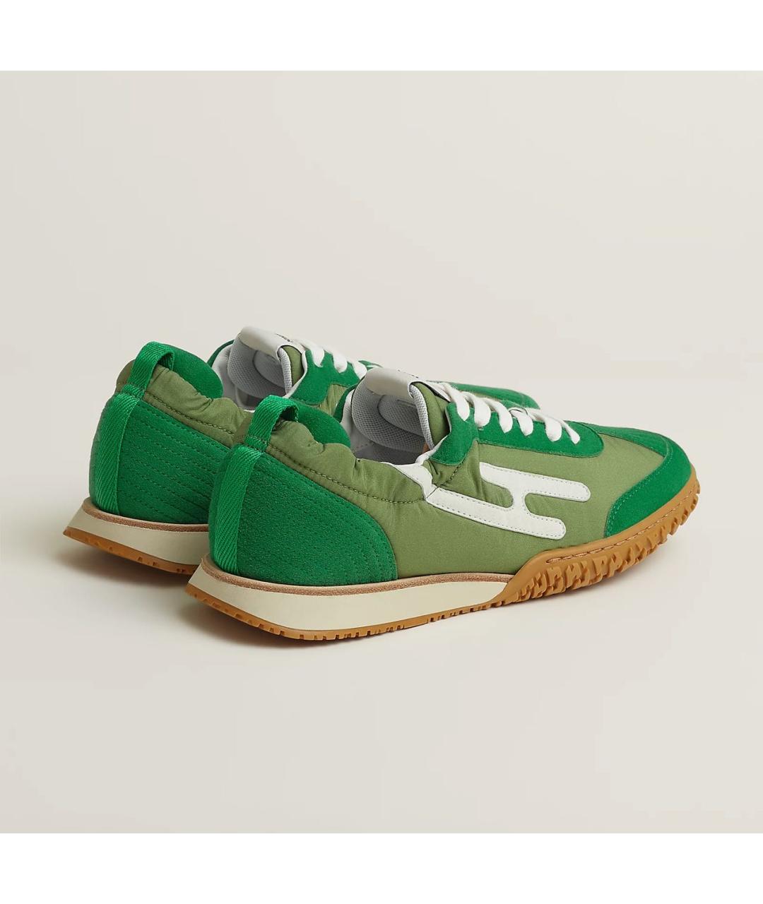 HERMES Зеленые кожаные кроссовки, фото 4