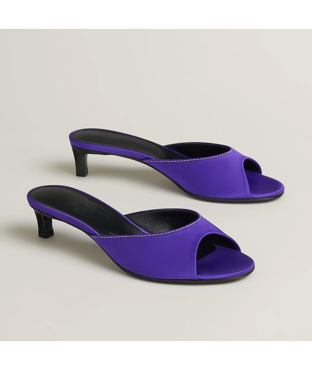 HERMES Фиолетовые кожаные мюли, фото 2