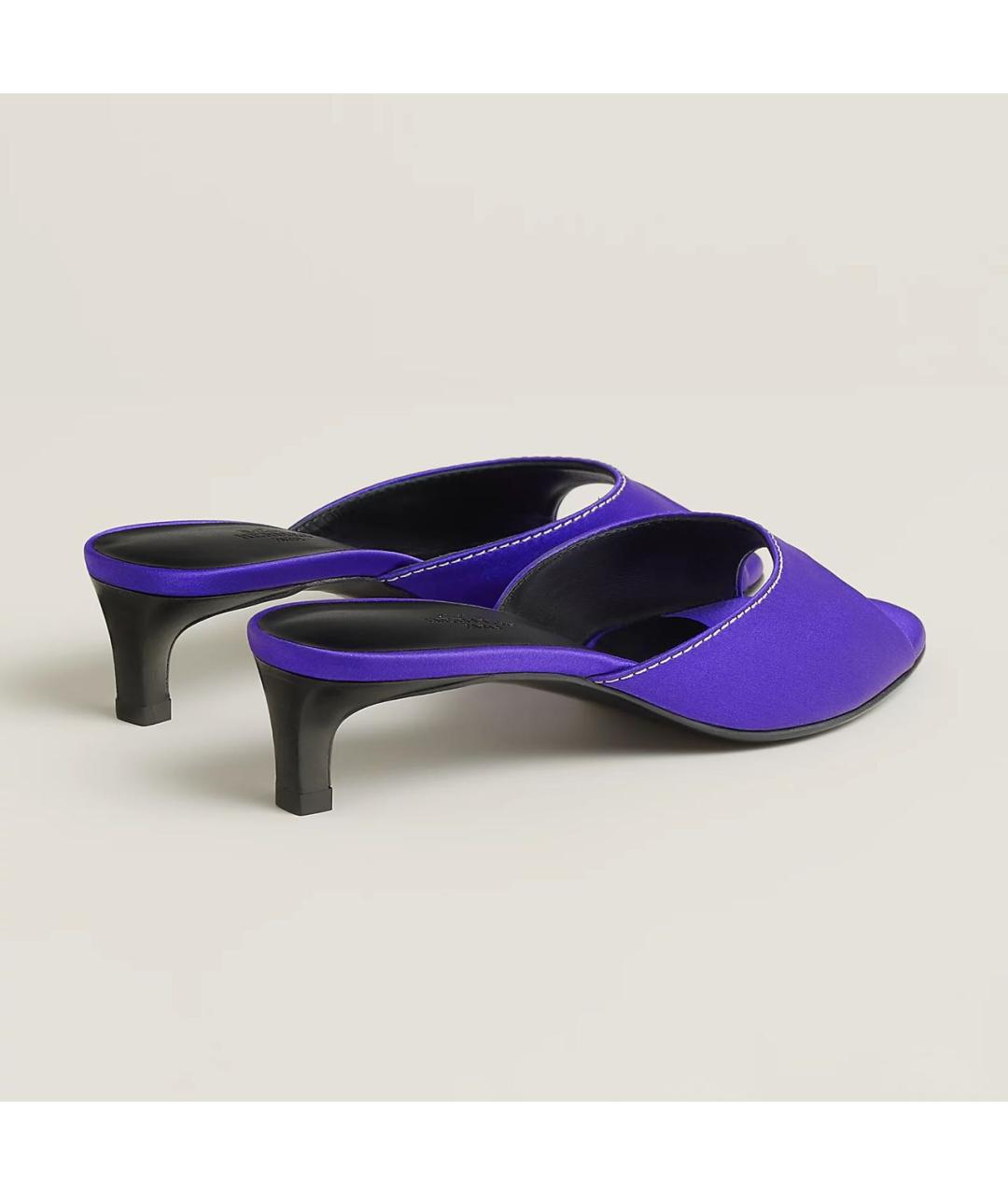 HERMES Фиолетовые кожаные мюли, фото 4