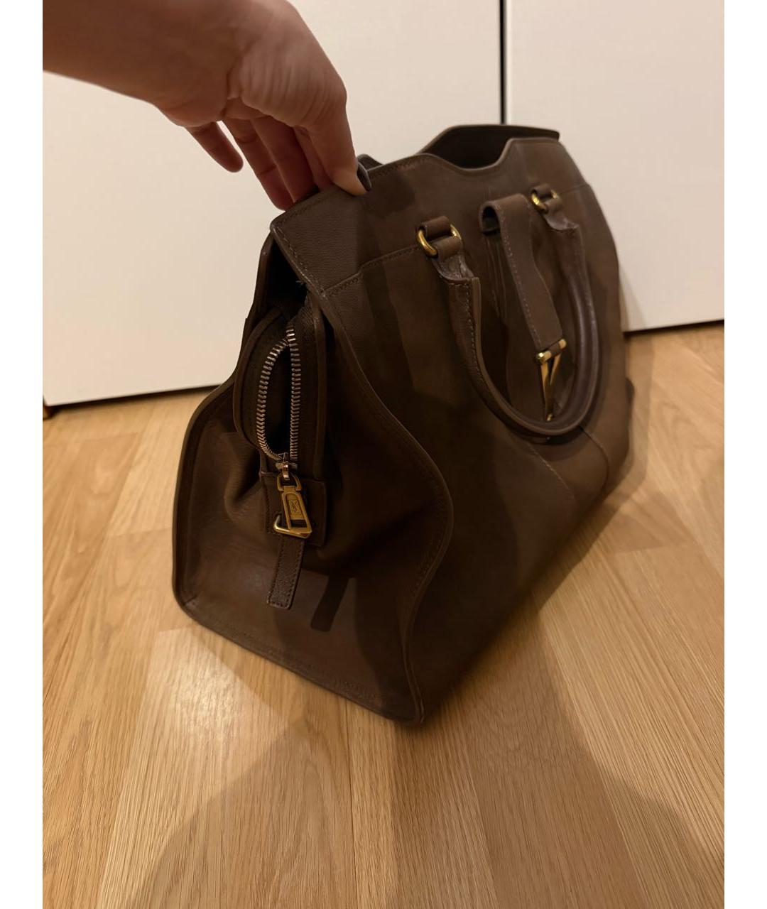 SAINT LAURENT Коричневая кожаная сумка с короткими ручками, фото 2