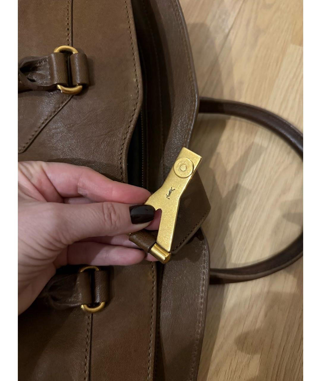 SAINT LAURENT Коричневая кожаная сумка с короткими ручками, фото 8