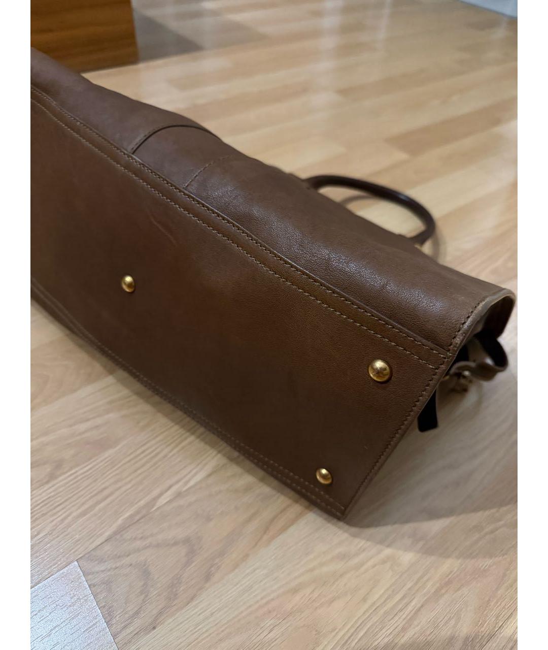 SAINT LAURENT Коричневая кожаная сумка с короткими ручками, фото 6