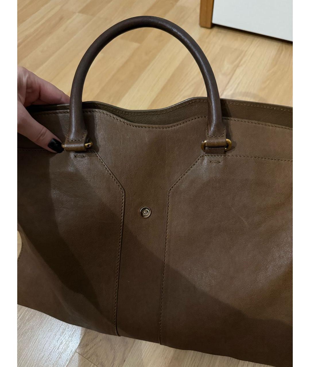 SAINT LAURENT Коричневая кожаная сумка с короткими ручками, фото 5