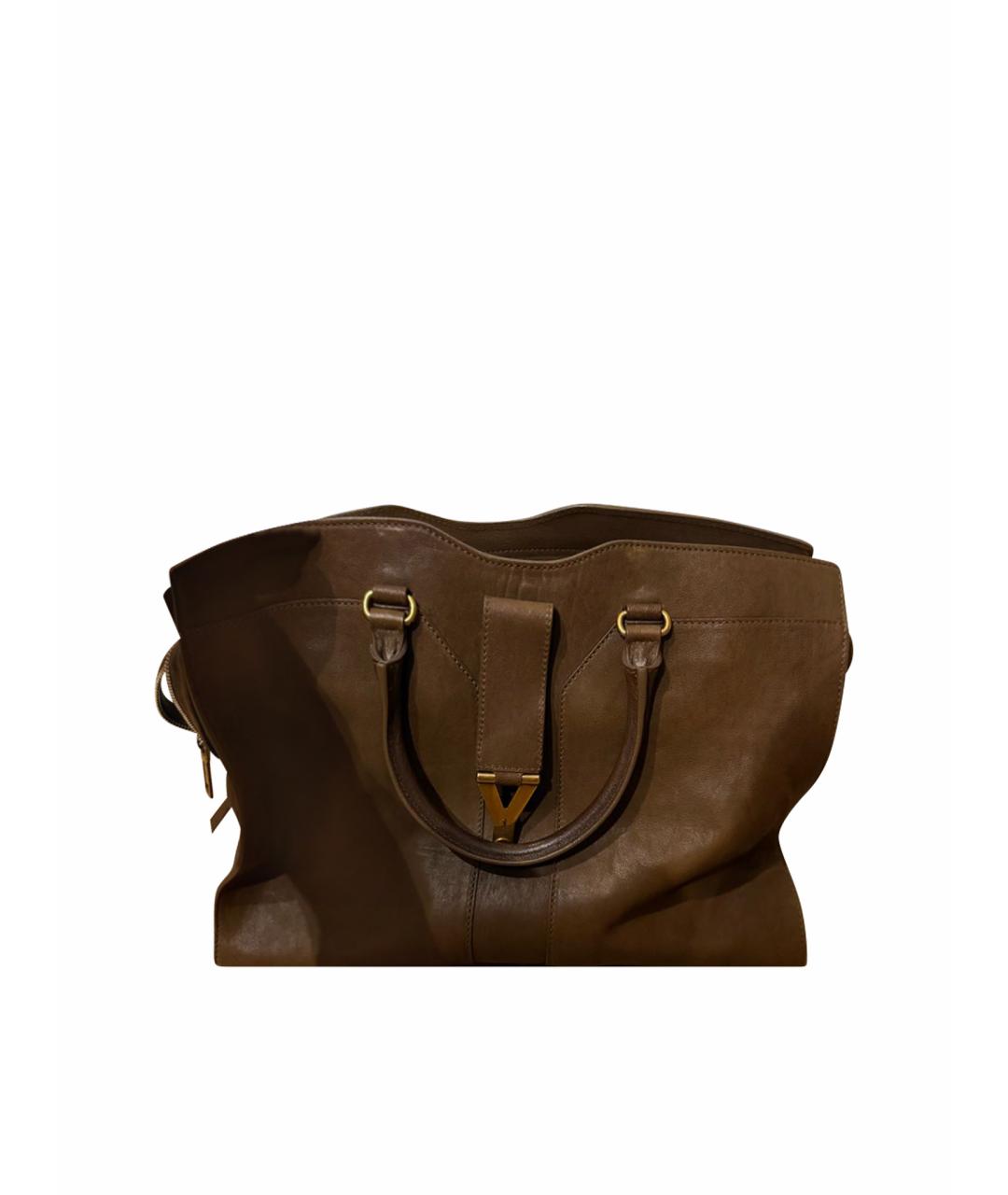 SAINT LAURENT Коричневая кожаная сумка с короткими ручками, фото 1