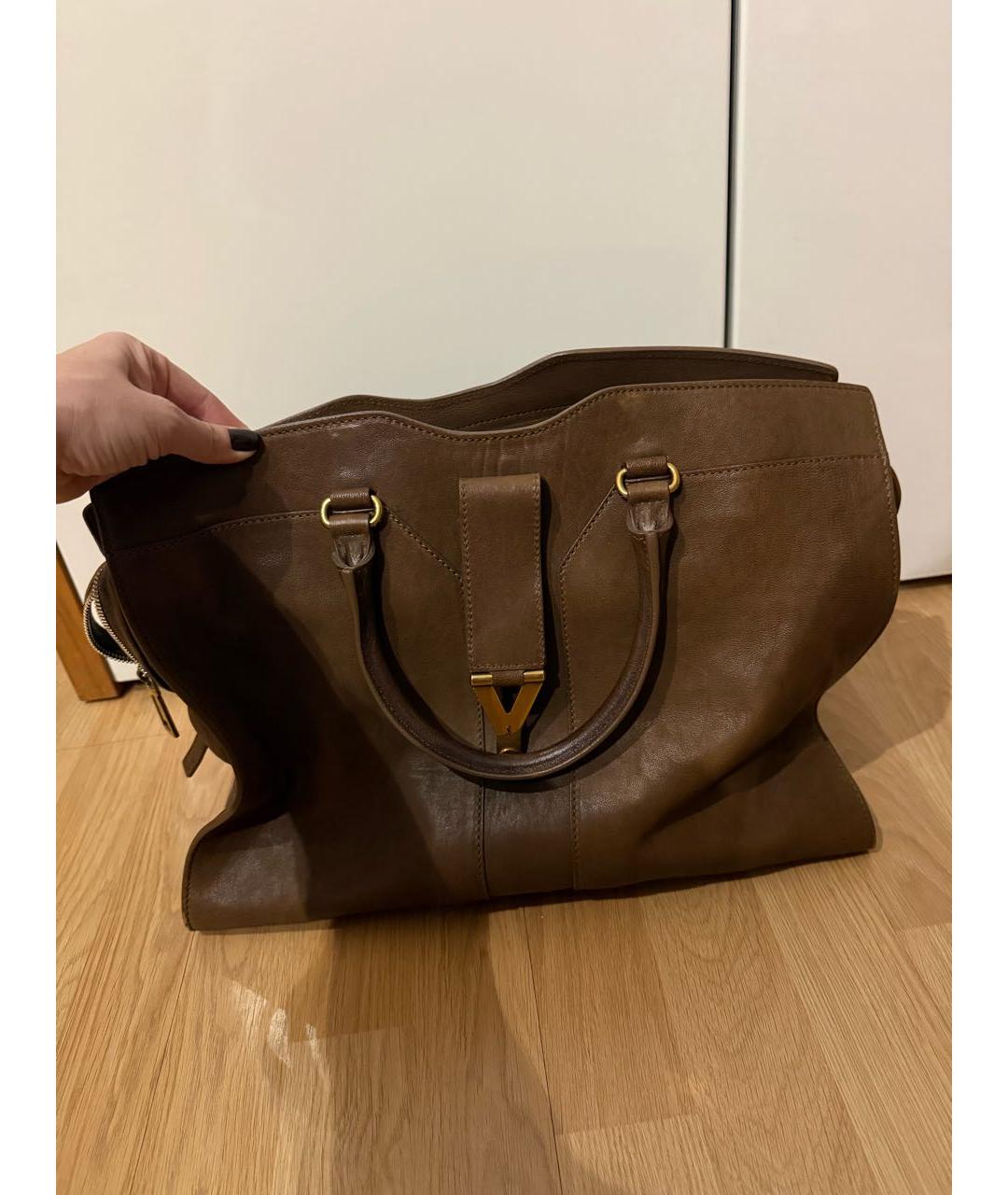 SAINT LAURENT Коричневая кожаная сумка с короткими ручками, фото 9