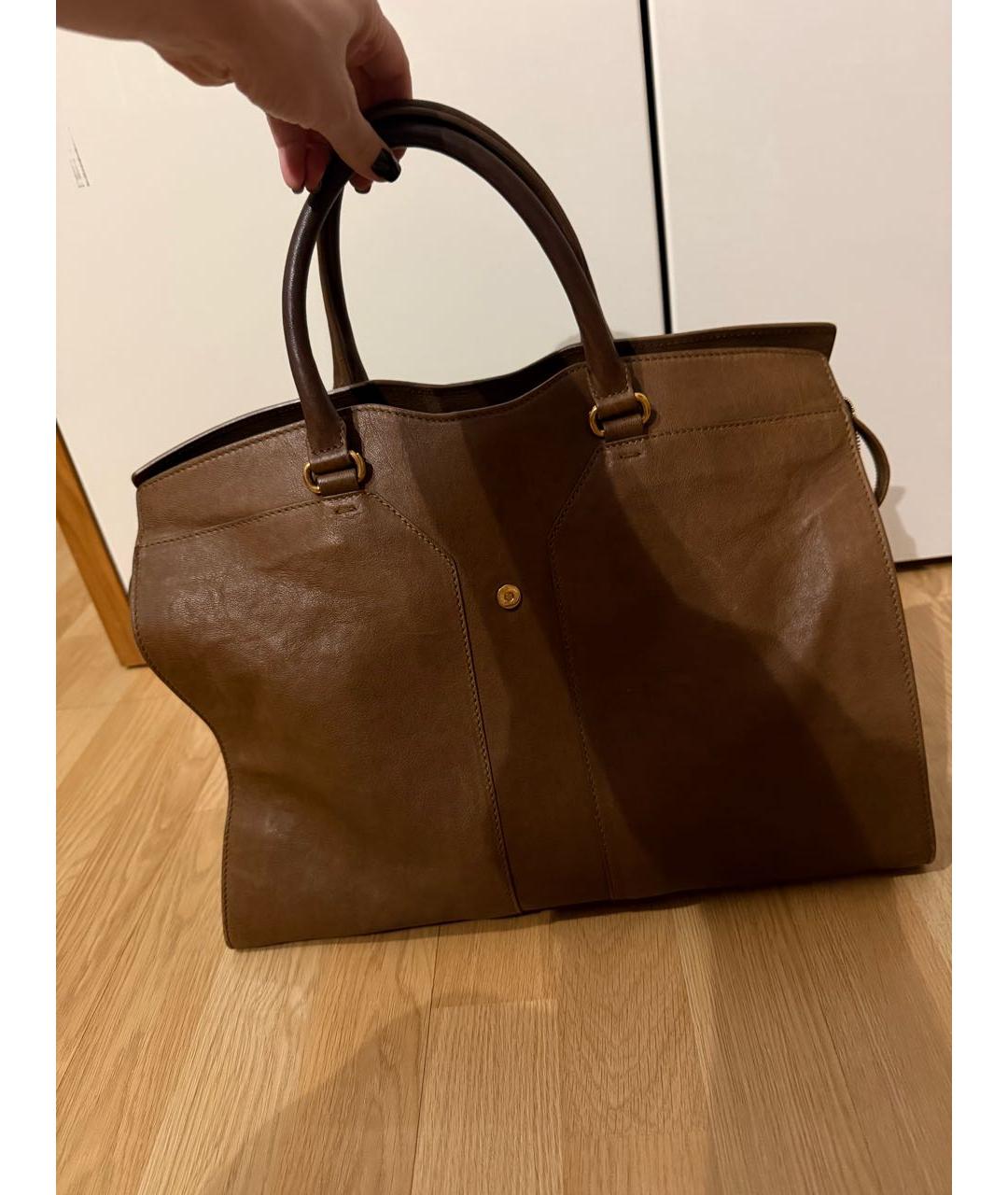 SAINT LAURENT Коричневая кожаная сумка с короткими ручками, фото 3