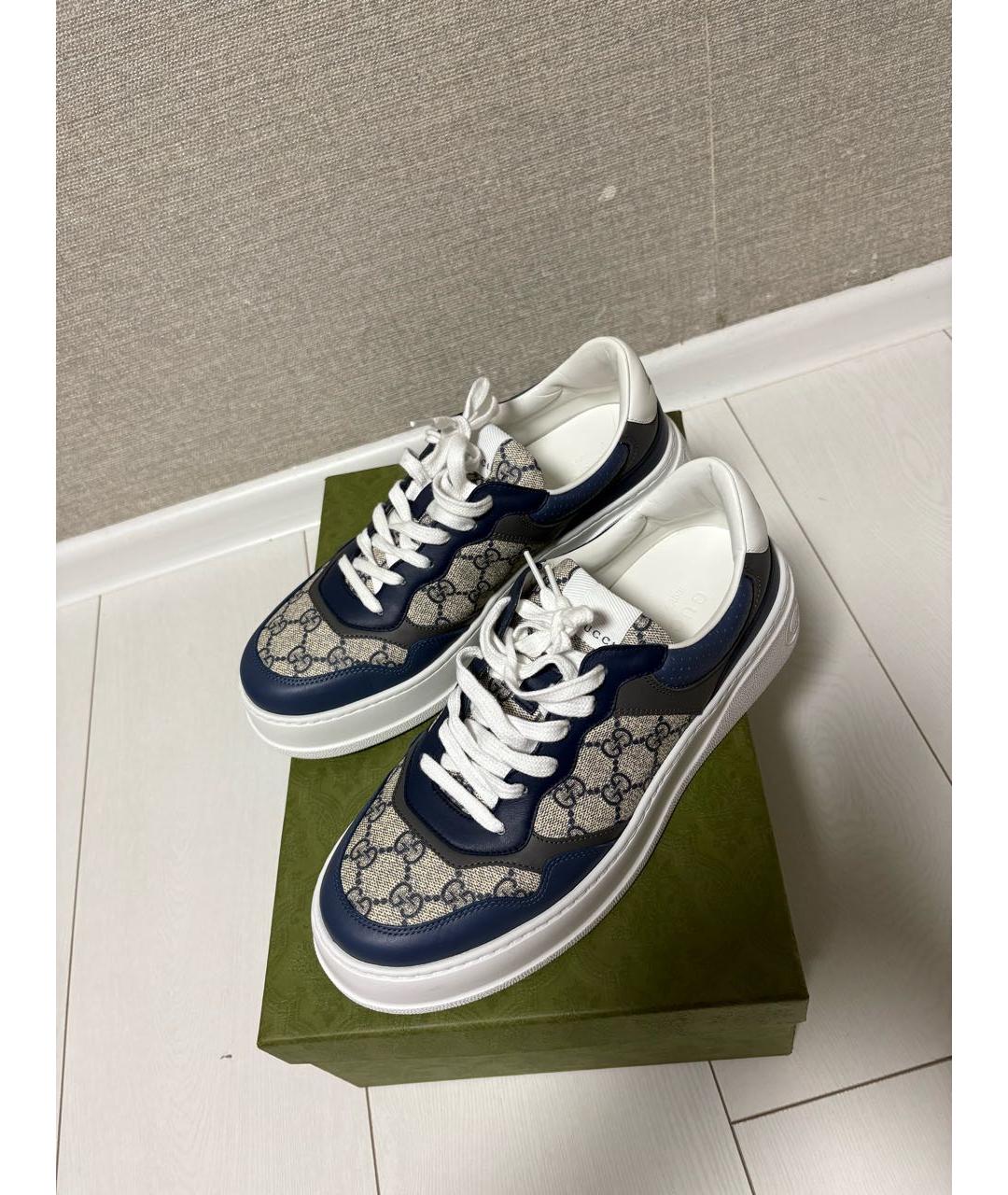 GUCCI Темно-синие кожаные низкие кроссовки / кеды, фото 8