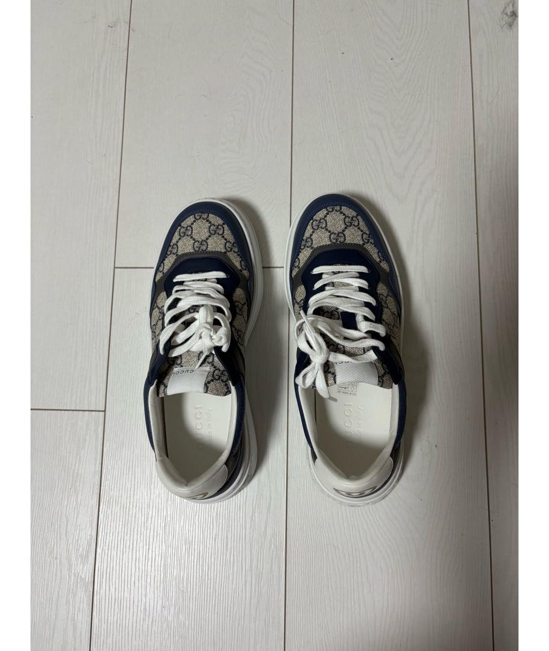 GUCCI Темно-синие кожаные низкие кроссовки / кеды, фото 4