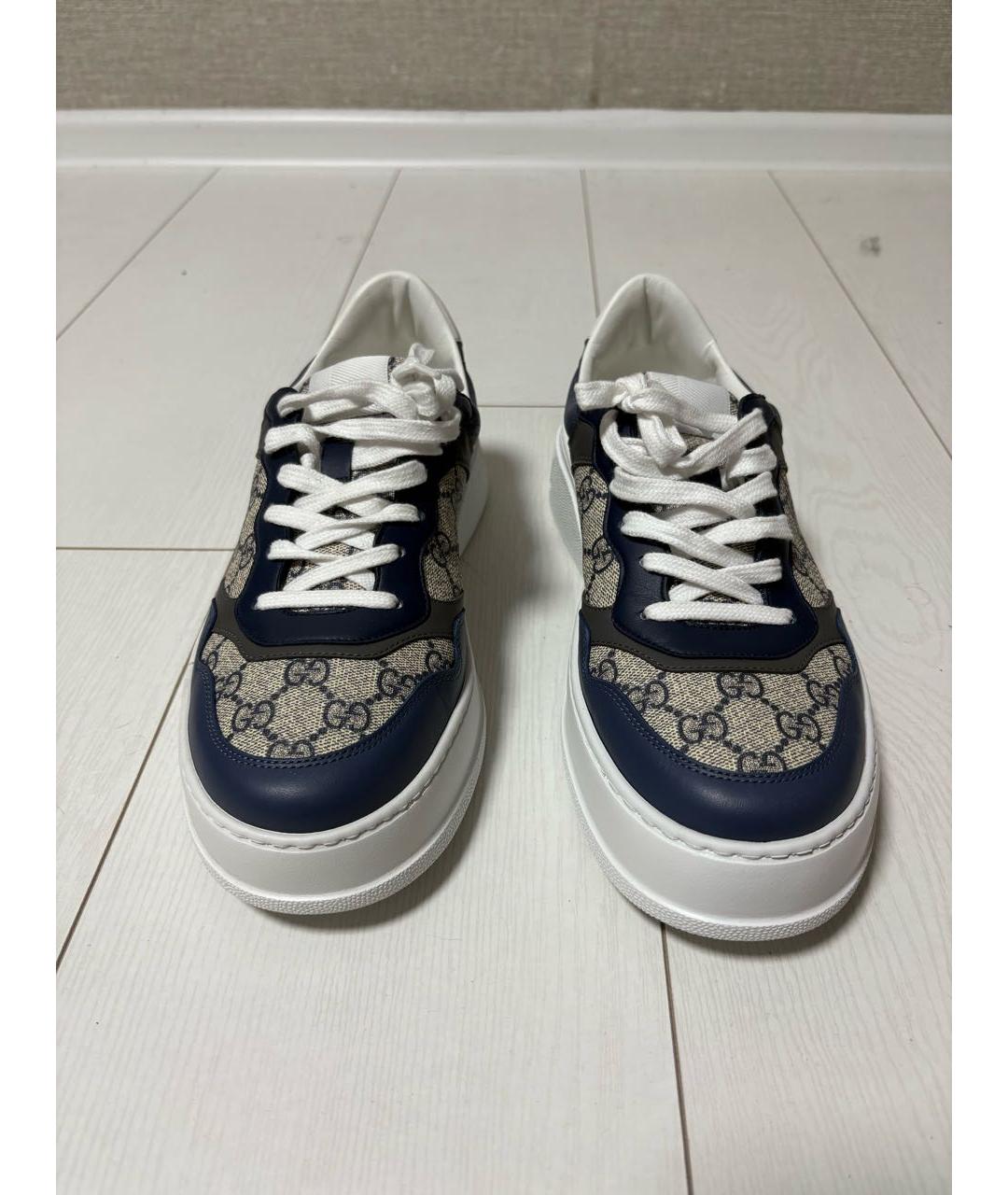GUCCI Темно-синие кожаные низкие кроссовки / кеды, фото 3