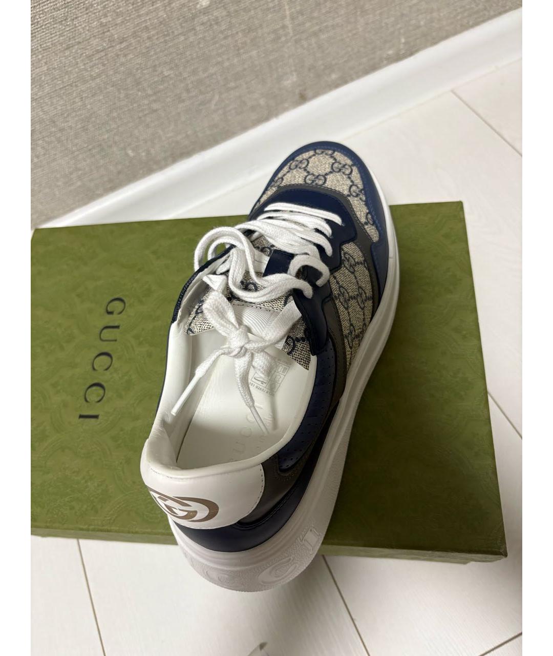 GUCCI Темно-синие кожаные низкие кроссовки / кеды, фото 5