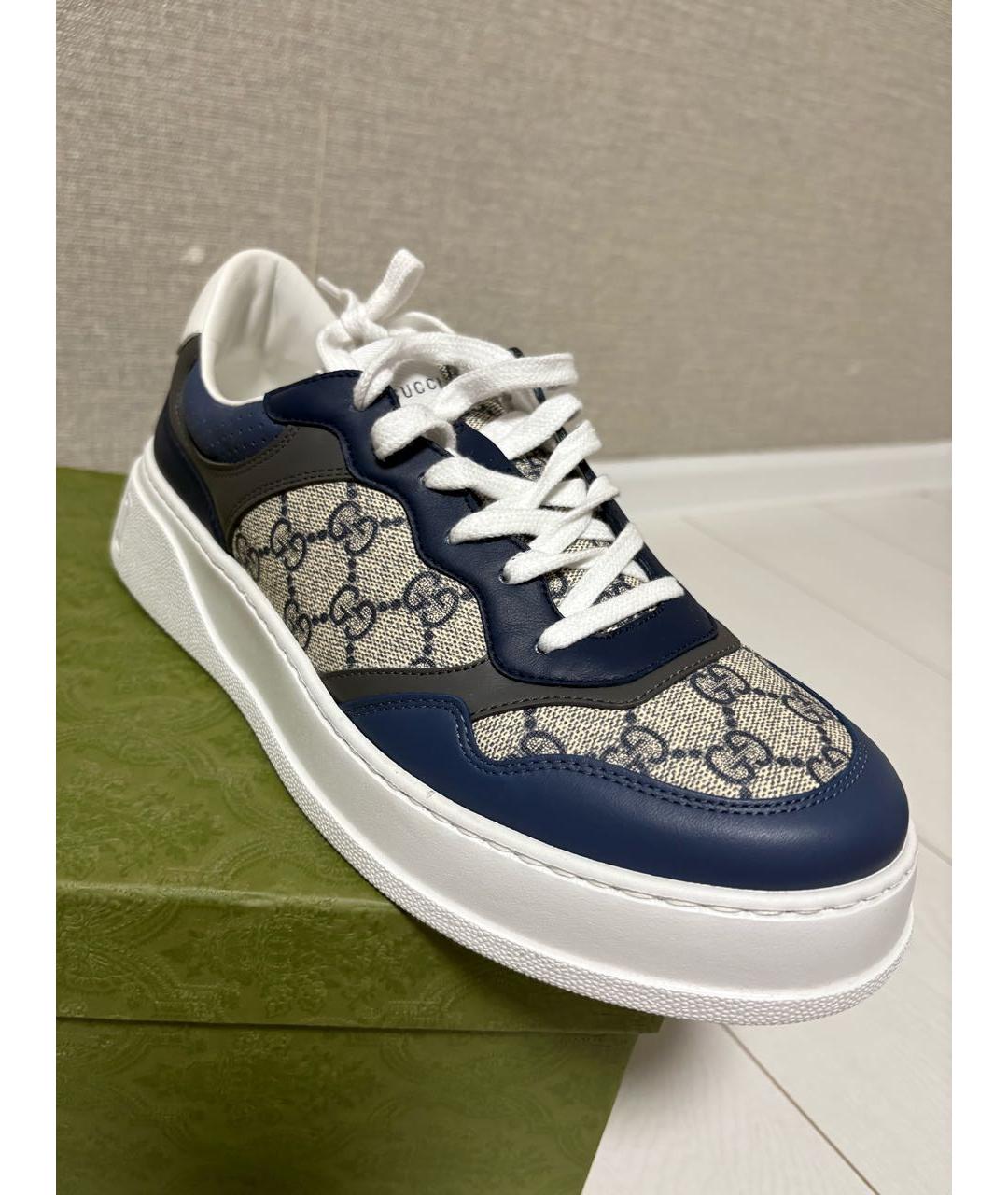 GUCCI Темно-синие кожаные низкие кроссовки / кеды, фото 2