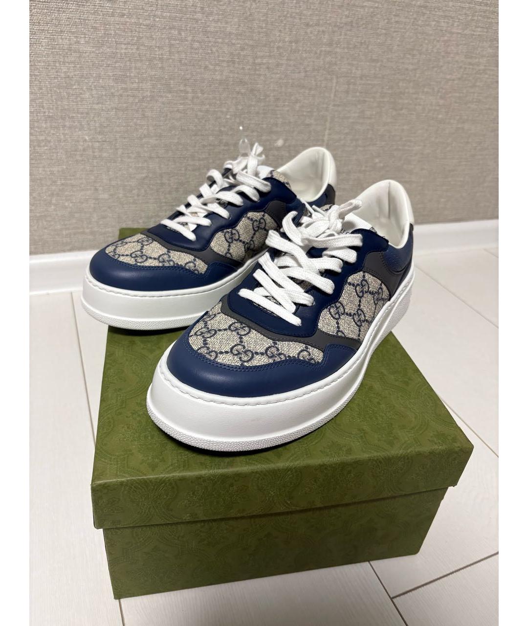 GUCCI Темно-синие кожаные низкие кроссовки / кеды, фото 7