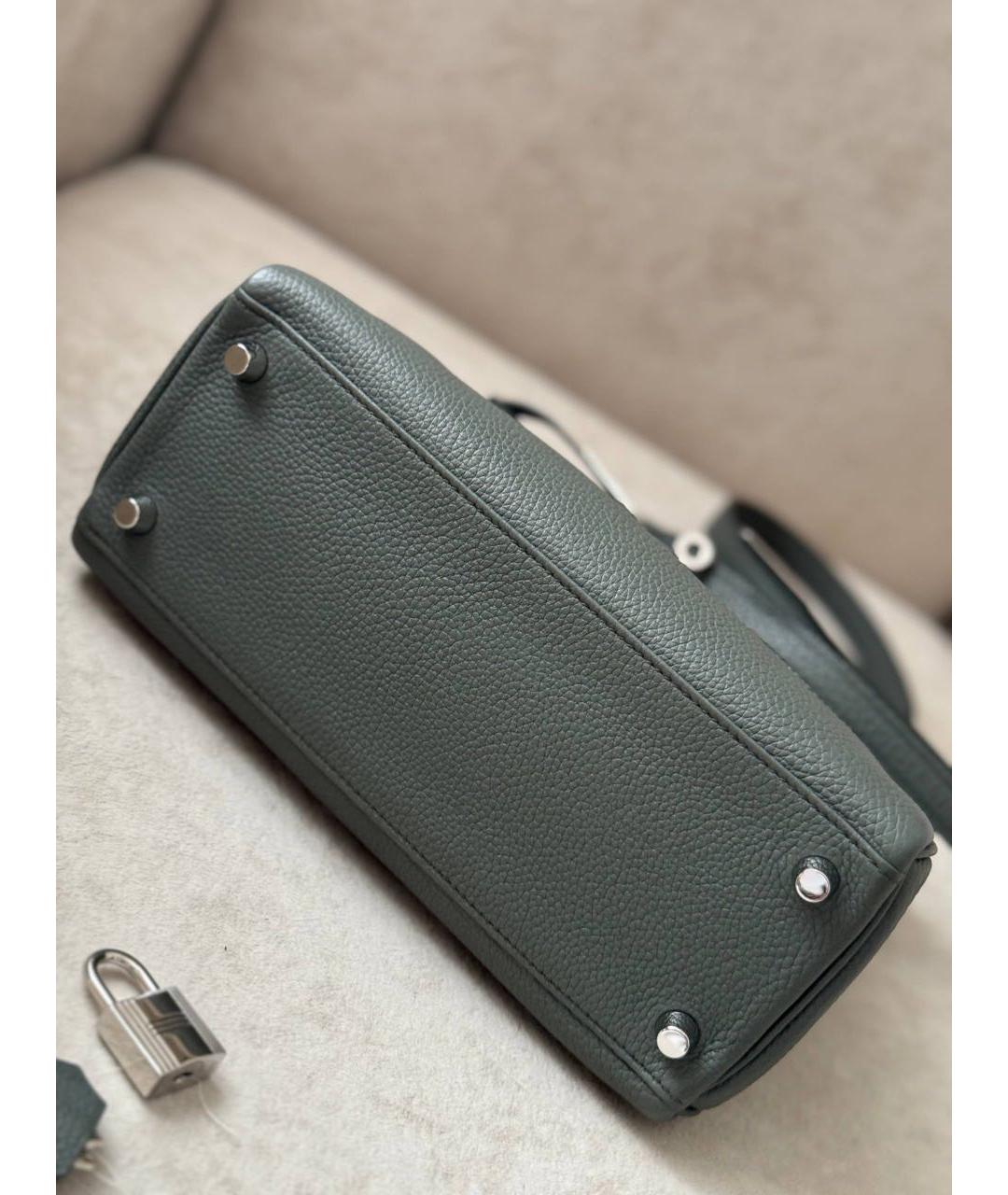 HERMES Серая кожаная сумка с короткими ручками, фото 7