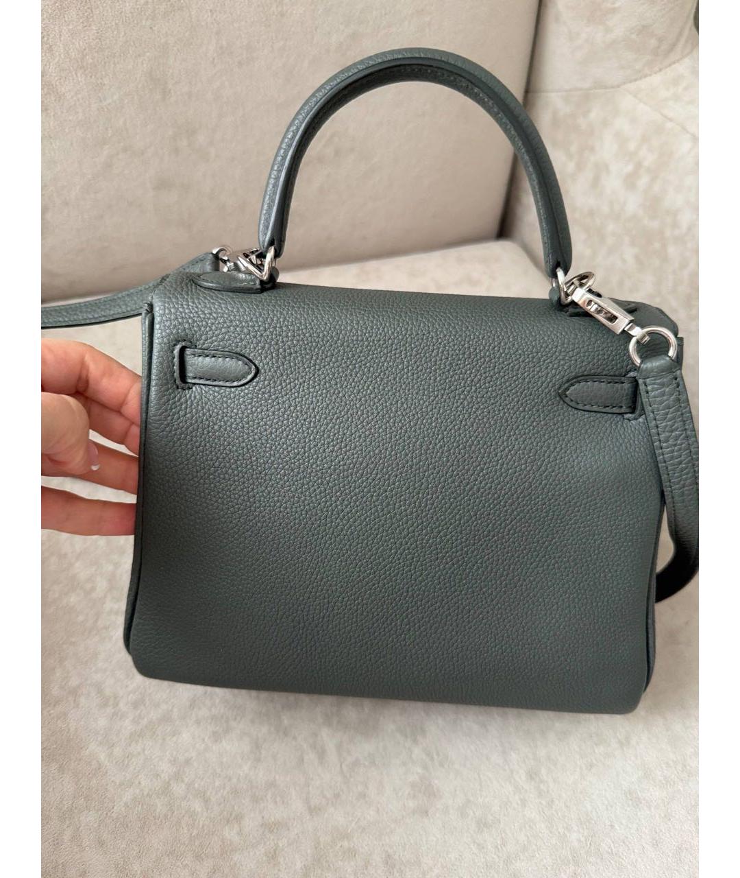 HERMES Серая кожаная сумка с короткими ручками, фото 5