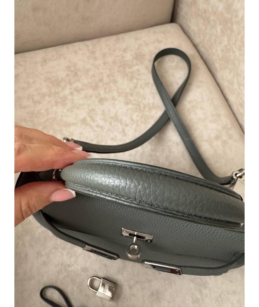 HERMES Серая кожаная сумка с короткими ручками, фото 6
