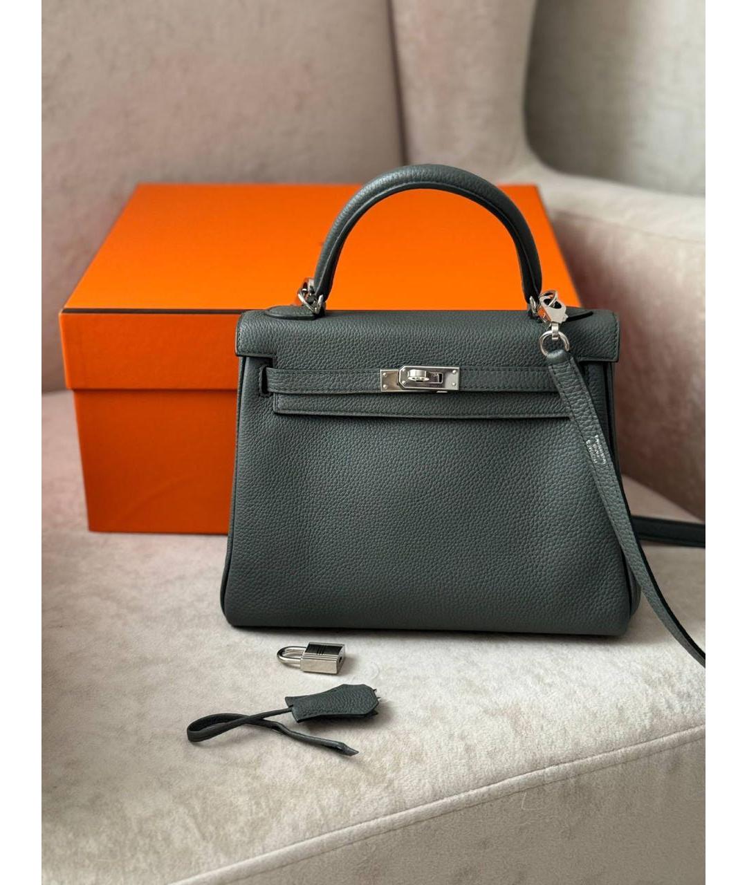 HERMES Серая кожаная сумка с короткими ручками, фото 9