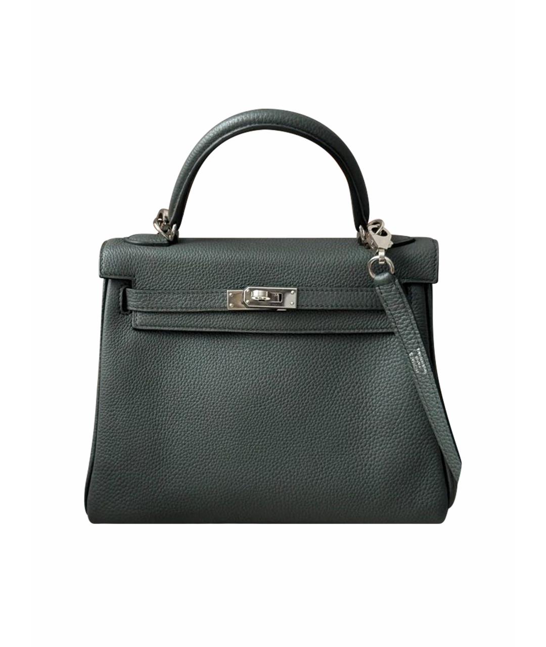 HERMES Серая кожаная сумка с короткими ручками, фото 1