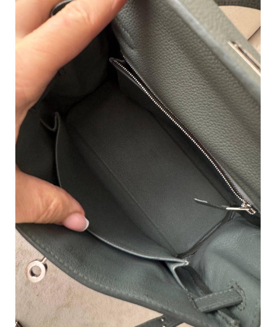 HERMES Серая кожаная сумка с короткими ручками, фото 4