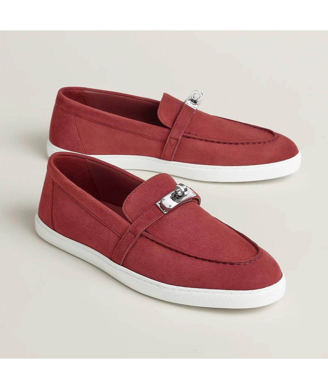 HERMES Бордовые кожаные мокасины, фото 2