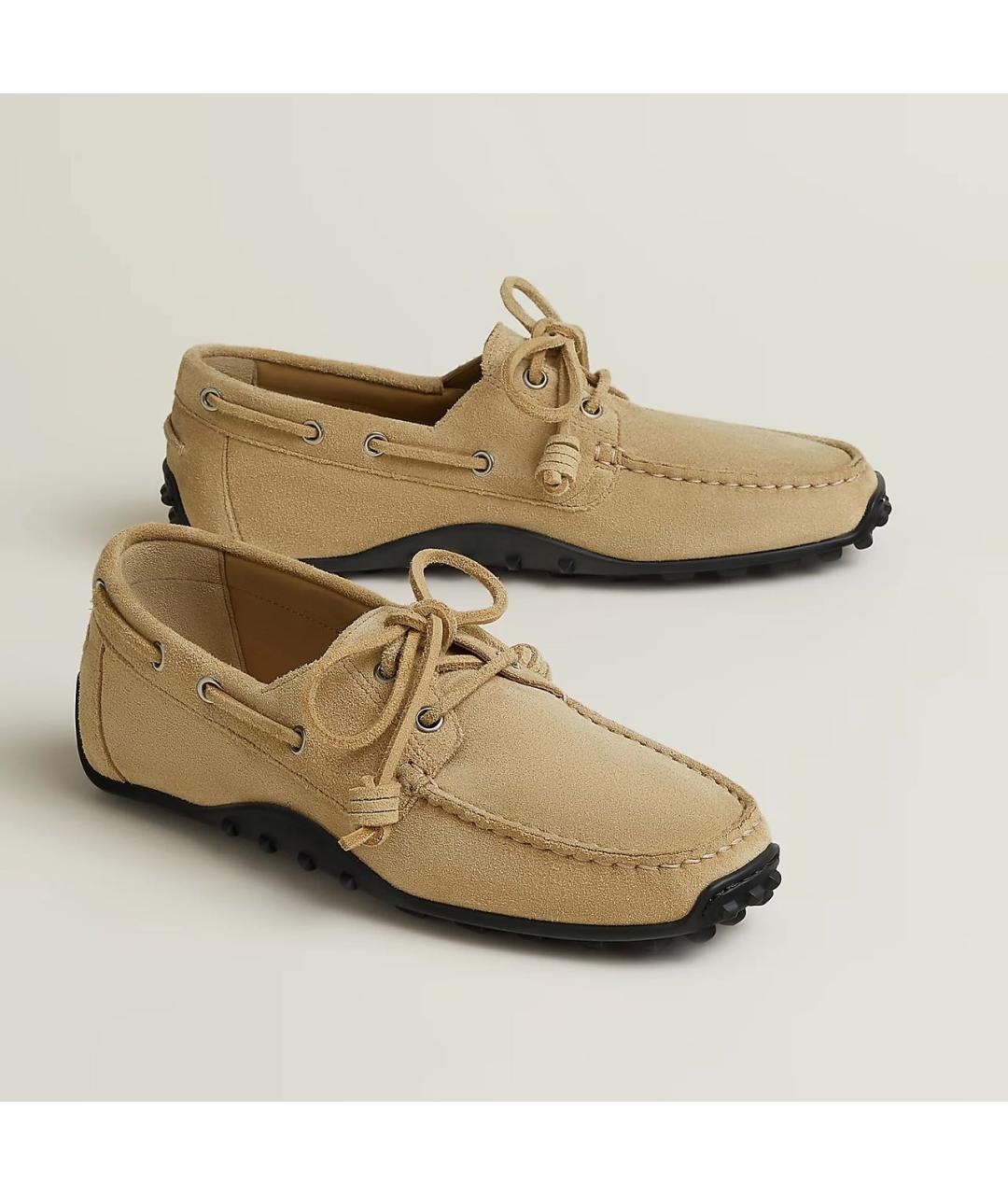 HERMES Бежевые кожаные мокасины, фото 2