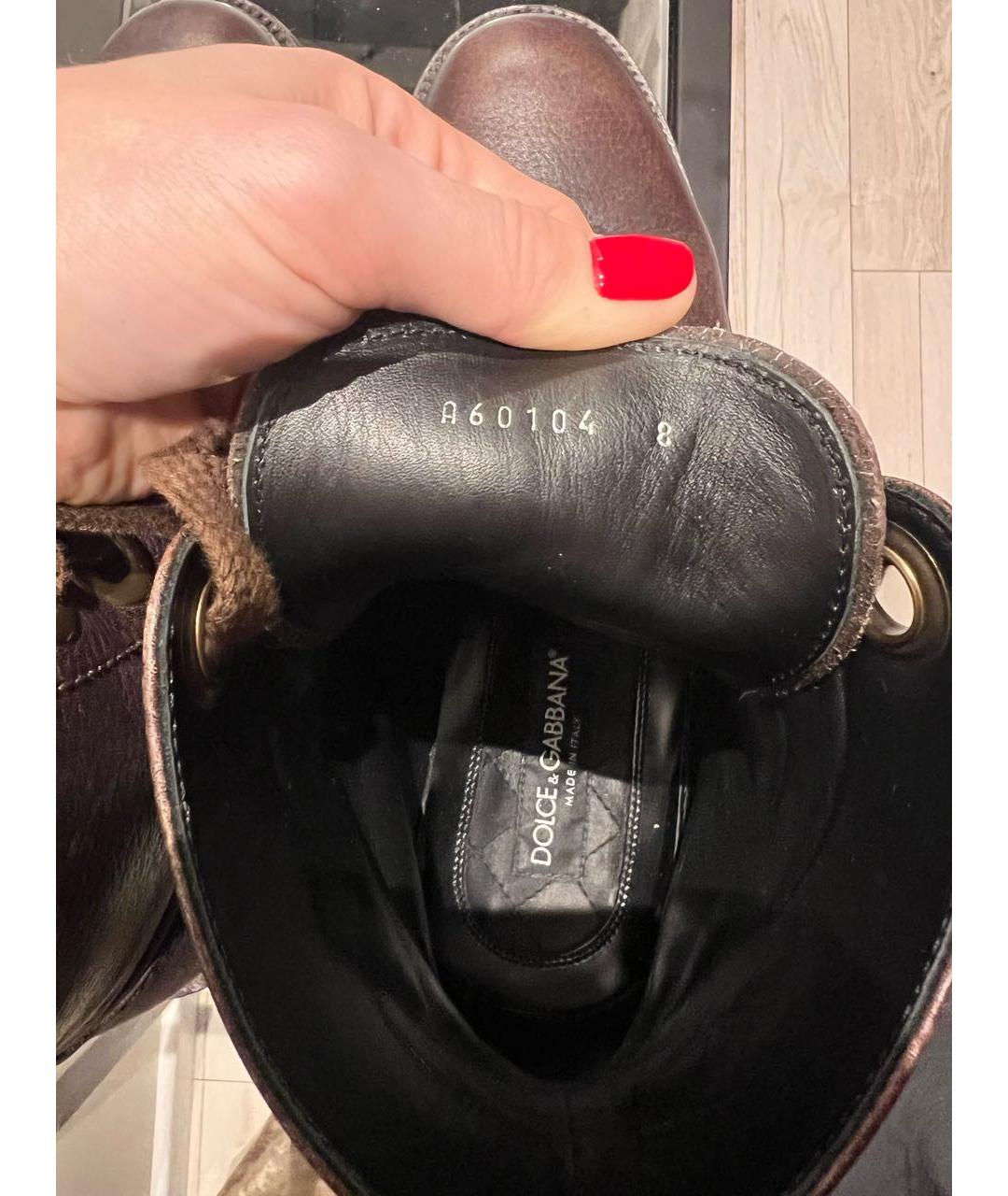 DOLCE&GABBANA Коричневые кожаные высокие ботинки, фото 5