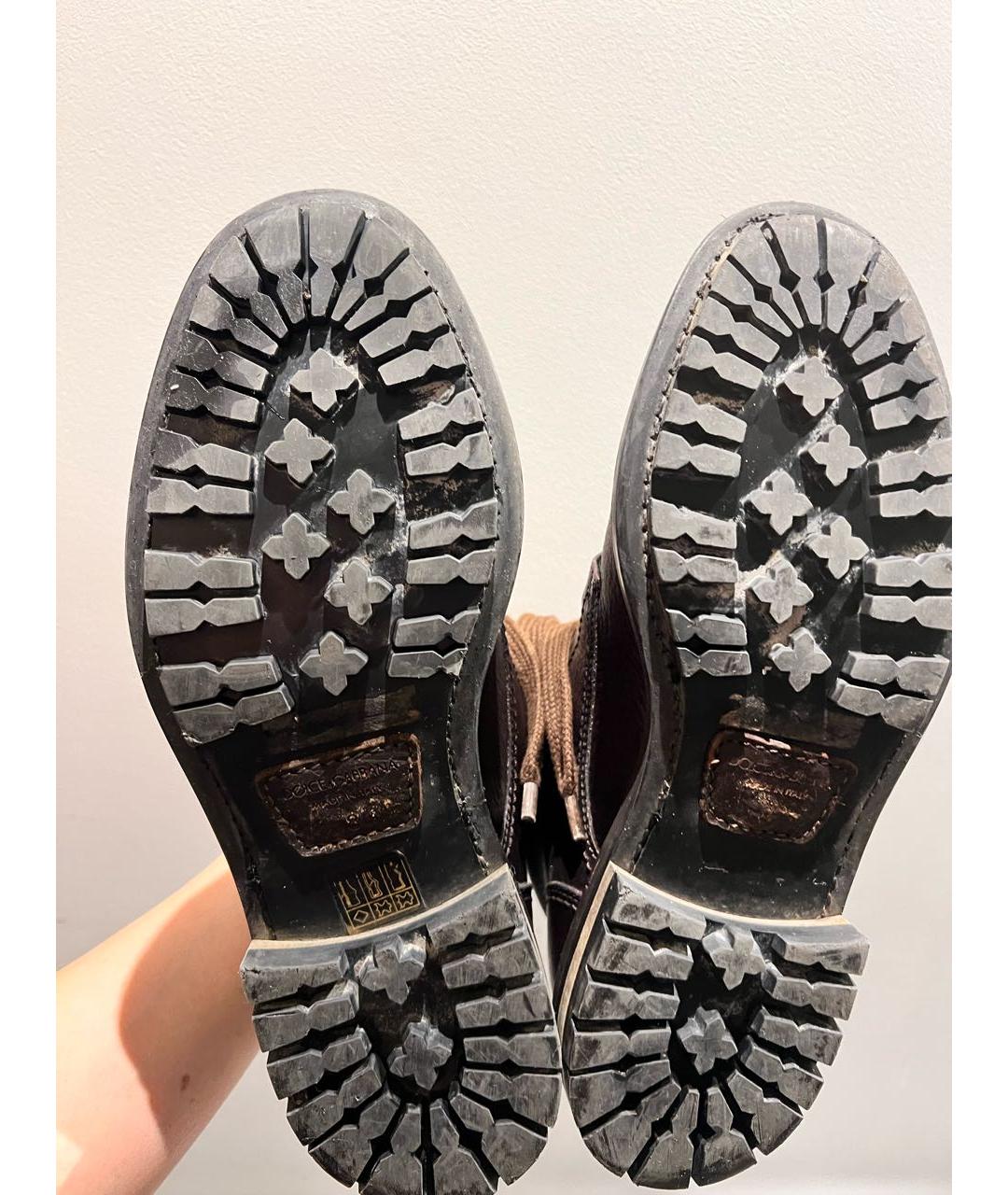 DOLCE&GABBANA Коричневые кожаные высокие ботинки, фото 6