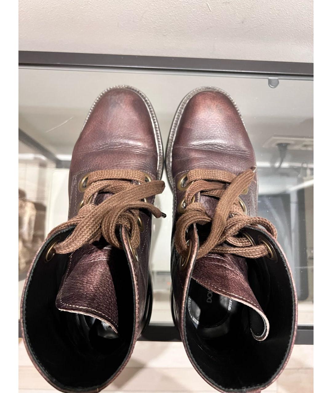 DOLCE&GABBANA Коричневые кожаные высокие ботинки, фото 3