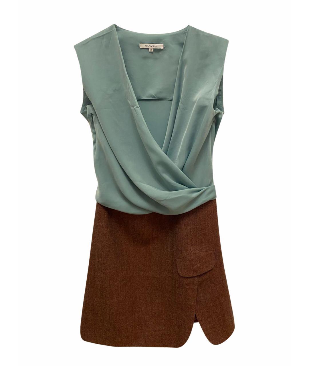 Carven Бирюзовое вискозное коктейльное платье, фото 1