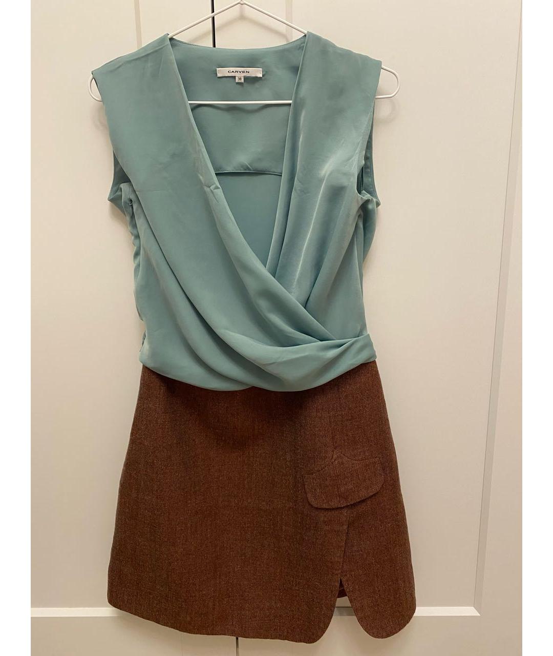 Carven Бирюзовое вискозное коктейльное платье, фото 9