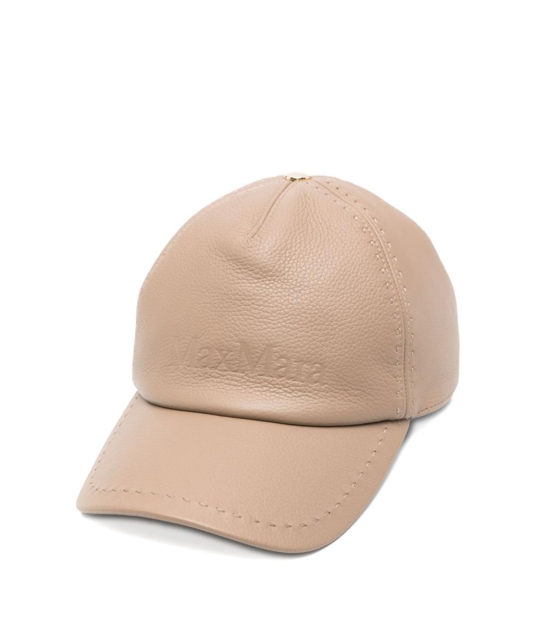 MAX MARA Бежевая кожаная кепка, фото 1