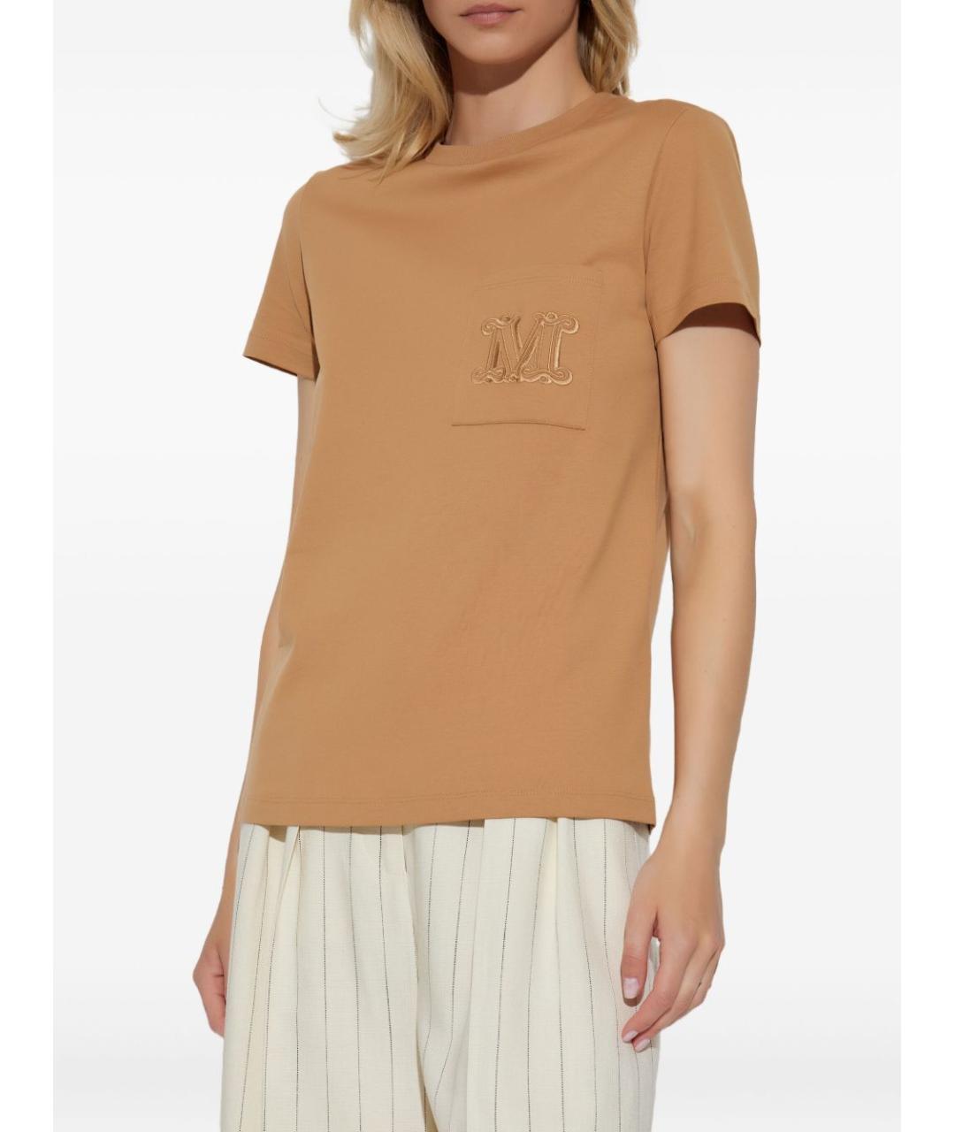 MAX MARA Бежевая хлопковая футболка, фото 4