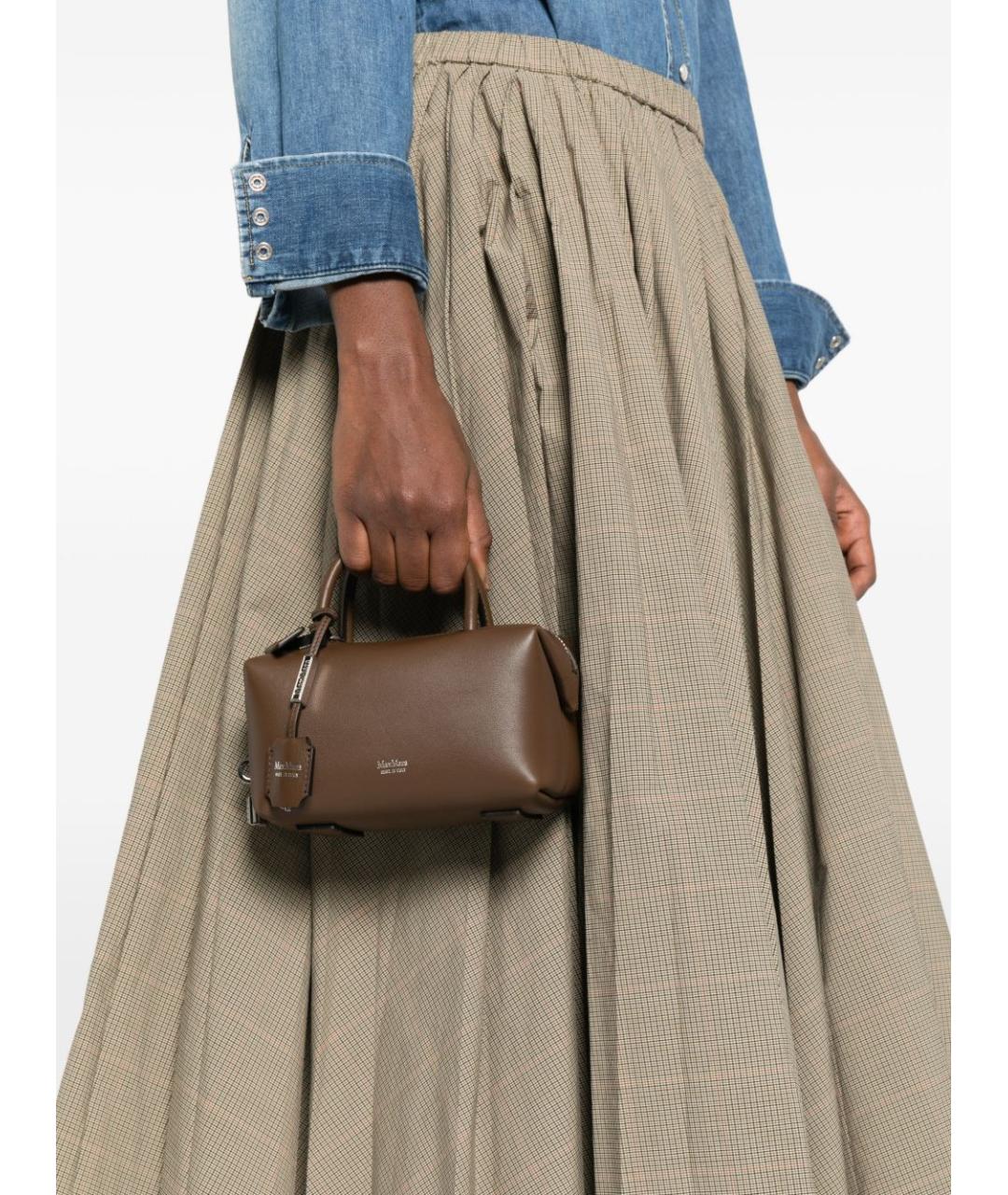 MAX MARA Коричневая кожаная сумка с короткими ручками, фото 2