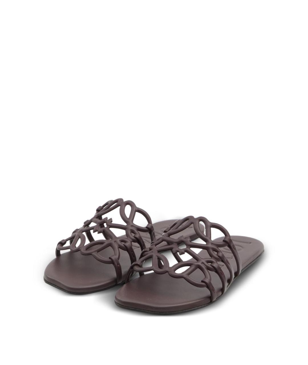 LOEWE Бордовые кожаные шлепанцы, фото 2