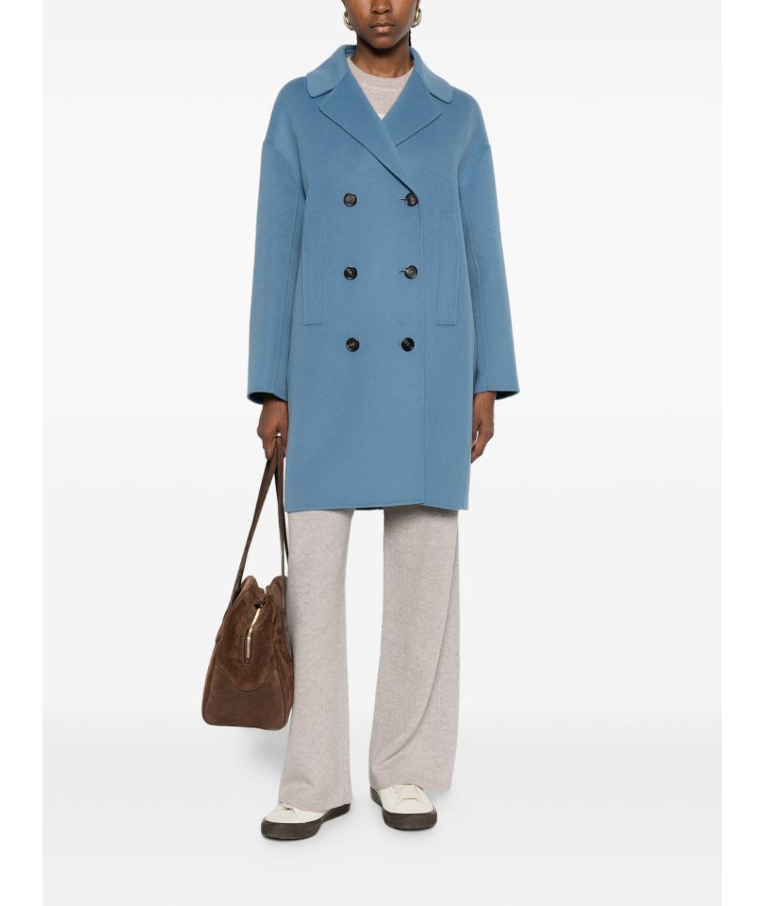 'S MAX MARA Голубое шерстяное пальто, фото 4